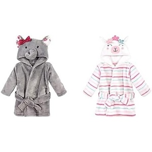image:imageHudson Baby Girl Plush Animal Face Bathrobe 2Pack Penguin Boho FoxGray Rose Elephant Flower Llama