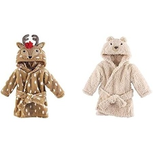image:imageHudson Baby Girl Plush Animal Face Bathrobe 2Pack Penguin Boho FoxReindeer Cozy Bear