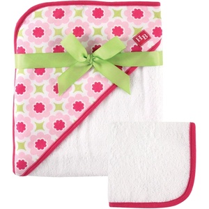 image:imageHudson Baby Unisex Baby Cotton Hooded Towel and Washcloth Little Lamb One SizeGirl  Seahorse Flower Print