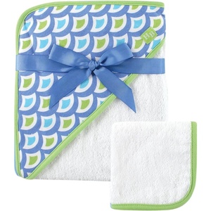 image:imageHudson Baby Unisex Baby Cotton Hooded Towel and Washcloth Little Lamb One SizeGreen Wave