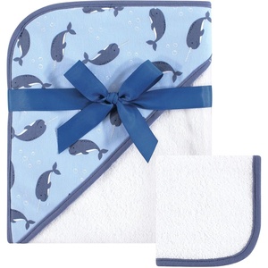 image:imageHudson Baby Unisex Baby Cotton Hooded Towel and Washcloth Little Lamb One SizeNarwhal