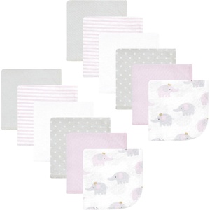 image:imageHudson Baby Unisex Baby Flannel Cotton Poly Washcloths Teddy Bears 12 Pack One SizeLilac Elephants 12 Pack