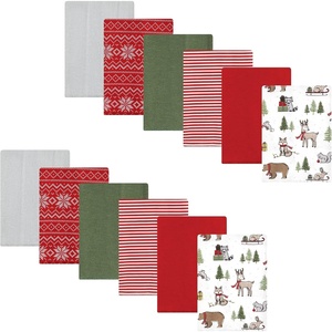 image:imageHudson Baby Unisex Baby Cotton Poly Flannel Burp Cloths Bundle Teddy Bears One SizeChristmas Forest