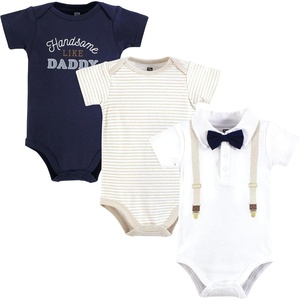 image:imageHudson Baby Infant Boy Cotton Bodysuits Beige Navy Suspender 36 Months
