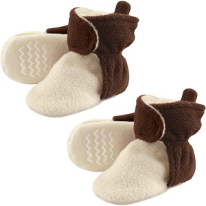 image:imageHudson Baby Cozy Warm Toddler Slipper Booties with Non Skid Bottom  Casual SlippersBrown and Cream Fleece