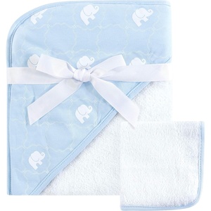 image:imageHudson Baby Unisex Baby Cotton Hooded Towel and Washcloth Forest Animals One SizeBlue Elephant