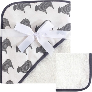 image:imageHudson Baby Unisex Baby Cotton Hooded Towel and Washcloth Forest Animals One SizeCream Sheep