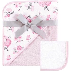 image:imageHudson Baby Unisex Baby Cotton Hooded Towel and Washcloth Forest Animals One SizePink Floral