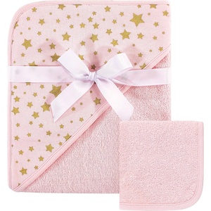 image:imageHudson Baby Unisex Baby Cotton Hooded Towel and Washcloth Forest Animals One SizePink Gold Star
