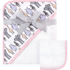 image:imageHudson Baby Unisex Baby Cotton Hooded Towel and Washcloth Forest Animals One SizePink Safari