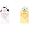 image:imageHudson Baby Boy Animal Face Hooded Towel 2Pack Cow RoosterCow Scuba Duck