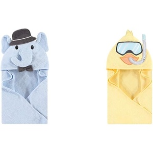 image:imageHudson Baby Boy Animal Face Hooded Towel 2Pack Cow RoosterBlue Charcoal Elephant Scuba Duck