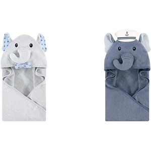 image:imageHudson Baby Boy Animal Face Hooded Towel 2Pack Cow RoosterBlue Dots Gray Elephant Sailor Elephant