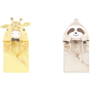 image:imageHudson Baby Boy Animal Face Hooded Towel 2Pack Cow RoosterBowtie Giraffe Sloth