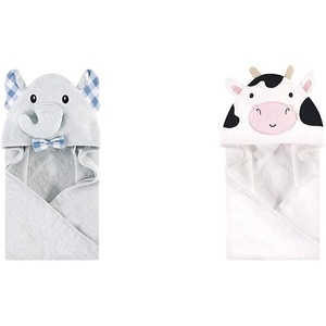 image:imageHudson Baby Boy Animal Face Hooded Towel 2Pack Cow RoosterGingham Elephant Cow