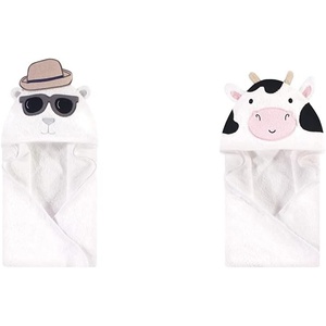 image:imageHudson Baby Boy Animal Face Hooded Towel 2Pack Cow RoosterHandsome Bear Cow
