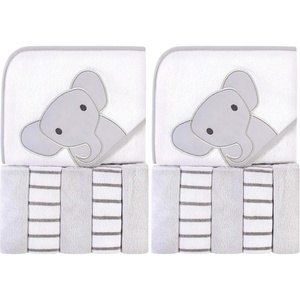 image:imageHudson Baby Unisex Baby Hooded Towel and Five Washcloths Gray Pink Elephant One Size 