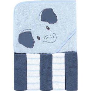 image:imageHudson Baby Unisex Baby Hooded Towel and Five Washcloths Gray Pink Elephant One SizeBlue Elephant