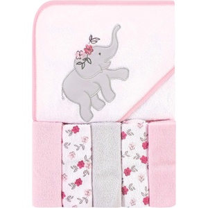 image:imageHudson Baby Unisex Baby Hooded Towel and Five Washcloths Gray Pink Elephant One SizeFloral Elephant