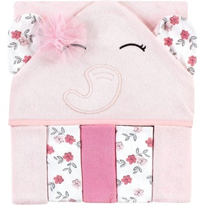 image:imageHudson Baby Unisex Baby Hooded Towel and Five Washcloths Gray Pink Elephant One SizeFloral Pretty Elephant