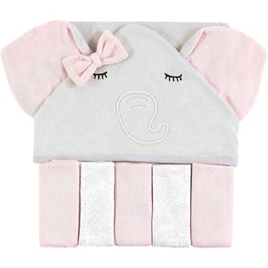image:imageHudson Baby Unisex Baby Hooded Towel and Five Washcloths Gray Pink Elephant One SizeGray Pink Elephant