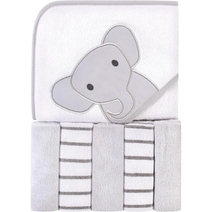 image:imageHudson Baby Unisex Baby Hooded Towel and Five Washcloths Gray Pink Elephant One SizeModern Elephant