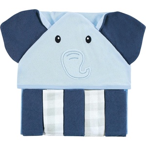 image:imageHudson Baby Unisex Baby Hooded Towel and Five Washcloths Gray Pink Elephant One SizeNavy Blue Elephant