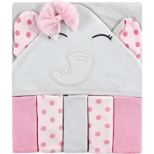 image:imageHudson Baby Unisex Baby Hooded Towel and Five Washcloths Gray Pink Elephant One SizePink Dots Pretty Elephant