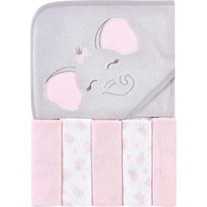image:imageHudson Baby Unisex Baby Hooded Towel and Five Washcloths Gray Pink Elephant One SizePink Elephant