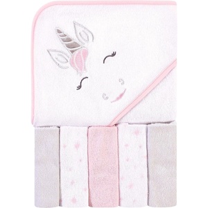 image:imageHudson Baby Unisex Baby Hooded Towel and Five Washcloths Gray Pink Elephant One SizePink Unicorn