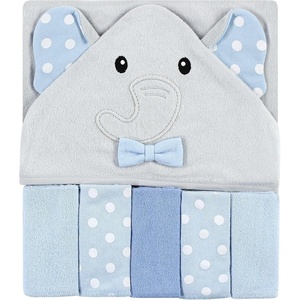 image:imageHudson Baby Unisex Baby Hooded Towel and Five Washcloths Gray Pink Elephant One SizeWhite Dots Gray Elephant