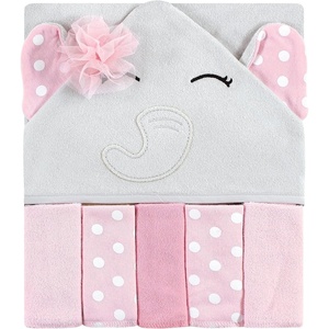 image:imageHudson Baby Unisex Baby Hooded Towel and Five Washcloths Gray Pink Elephant One SizeWhite Dots Pretty Elephant