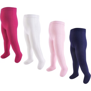 image:imageHudson Baby Girls Cotton Tights 4 PackCream Pink Cableknit