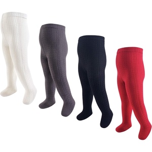 image:imageHudson Baby Girls Cotton Tights 4 PackRed Navy Cableknit
