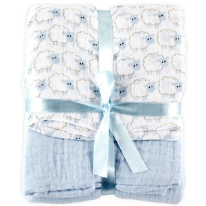image:imageHudson Baby Unisex Baby Cotton Muslin Swaddle Blankets Blue Sheep 2PackBlue Sheep