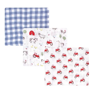 image:imageHudson Baby Unisex Baby Cotton Muslin Swaddle Blankets Blue Sheep 2PackBoy Farm Animals