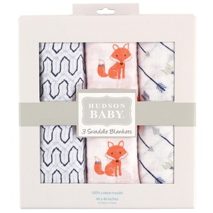 image:imageHudson Baby Unisex Baby Cotton Muslin Swaddle Blankets Blue Sheep 2PackFoxes