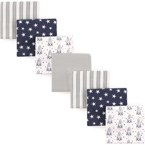 image:imageHudson Baby Unisex Baby Cotton Flannel Receiving Blankets Bundle Mustache Hat One SizeRocket Ship