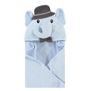 image:imageHudson Baby Unisex Baby Cotton Animal Face Hooded Towel Cow One SizeBlue Charcoal Elephant
