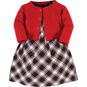 image:imageHudson Baby Girls Quilted Cardigan and DressBlack Red Plaid