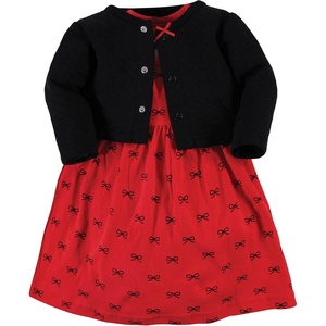 image:imageHudson Baby Girls Quilted Cardigan and DressRed Black Bows