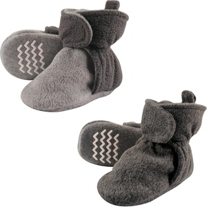 image:imageHudson Baby Cozy Fleece Booties with Non Skid Bottom 2 Pack Charcoal 1218 Months