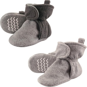 image:imageHudson Baby Cozy Fleece Booties with Non Skid Bottom 2 Pack Light and DarkGray 1218 Months
