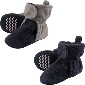 image:imageHudson Baby Cozy Fleece Booties with Non Skid Bottom 2 Pack NavyGray 3T