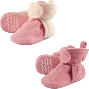 image:imageHudson Baby Cozy Fleece Booties with Non Skid Bottom 2 Pack Pink Cream 612 Months