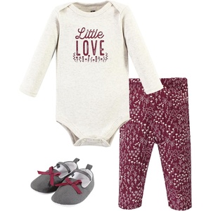 image:imageHudson Baby Unisex Baby Cotton Bodysuit Pant and Shoe Set Little Love Flowers Newborn