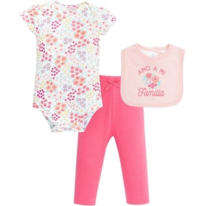 image:imageHudson Baby Unisex Baby Cotton Bodysuit Pant and Bib SetBright Pink Flower Familia