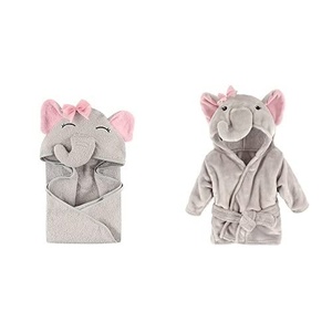 image:imageHudson Baby Cotton Animal Face Hooded Towel and Plush Animal Face Robe Pretty ElephantPretty Elephant