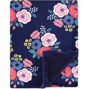 image:imageHudson Baby Infant Girl Plush Blanket with Furry Binding and Back Fairytale Princess One SizeNavy Bold Floral