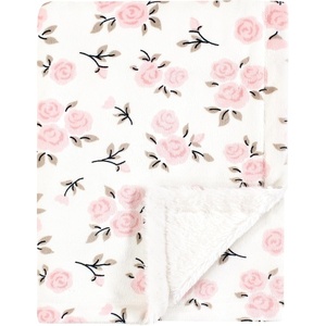 image:imageHudson Baby Infant Girl Plush Blanket with Furry Binding and Back Fairytale Princess One SizeNeutral Pink Floral